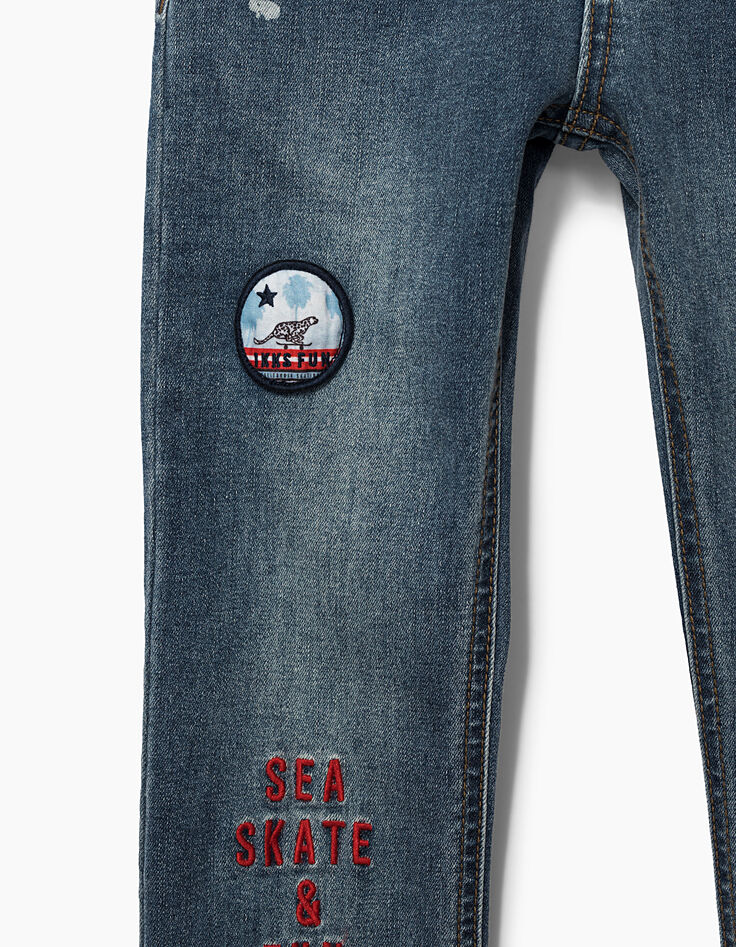 Boys’ light blue patched embroidered slim jeans -4