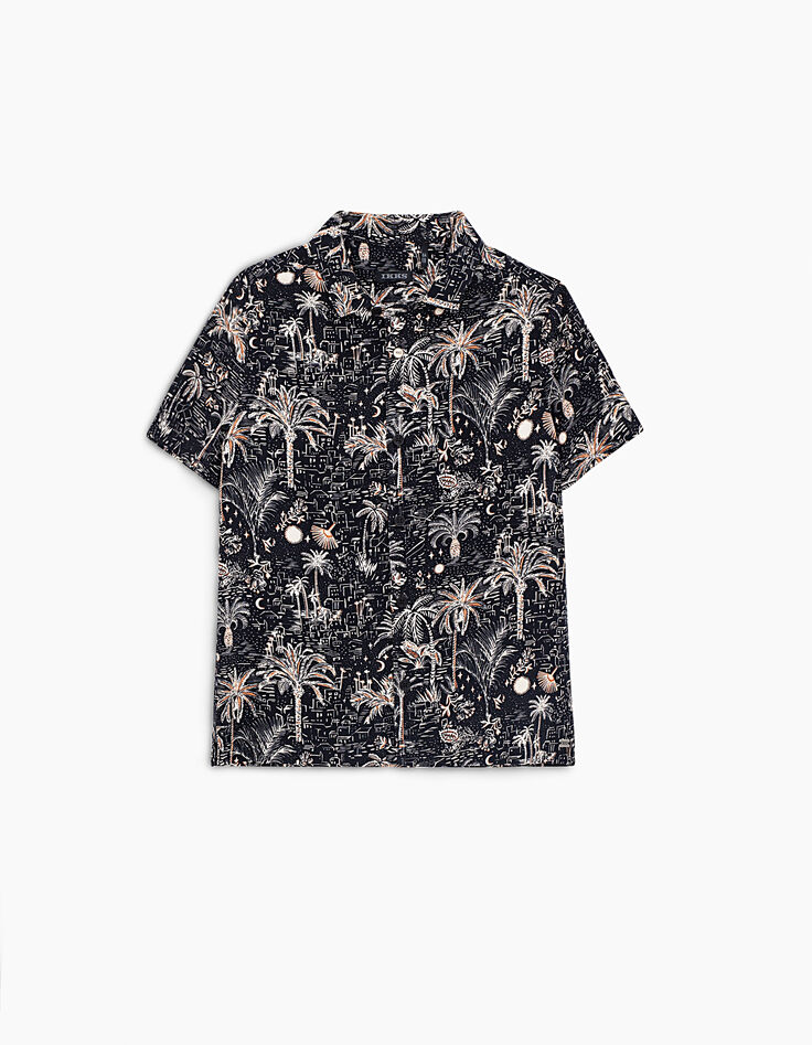 Boys’ black medina and palm tree print shirt-1 Boys’ black medina and palm tree print shirt-1