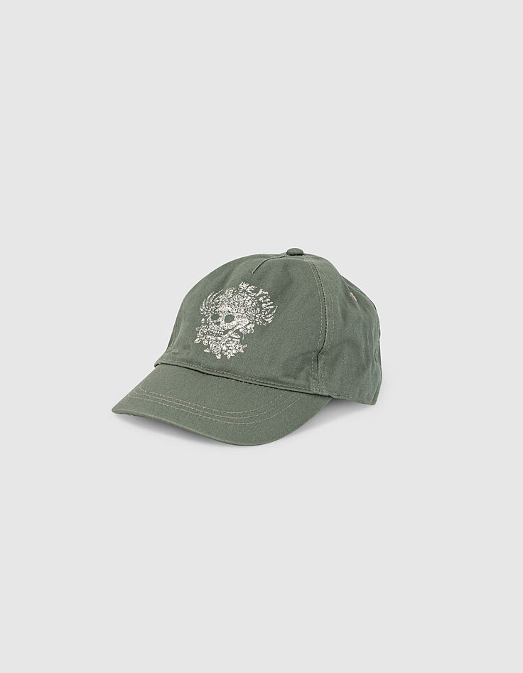 Casquette kaki used avec tête de mort fille -1 Casquette kaki used avec tête de mort fille -1
