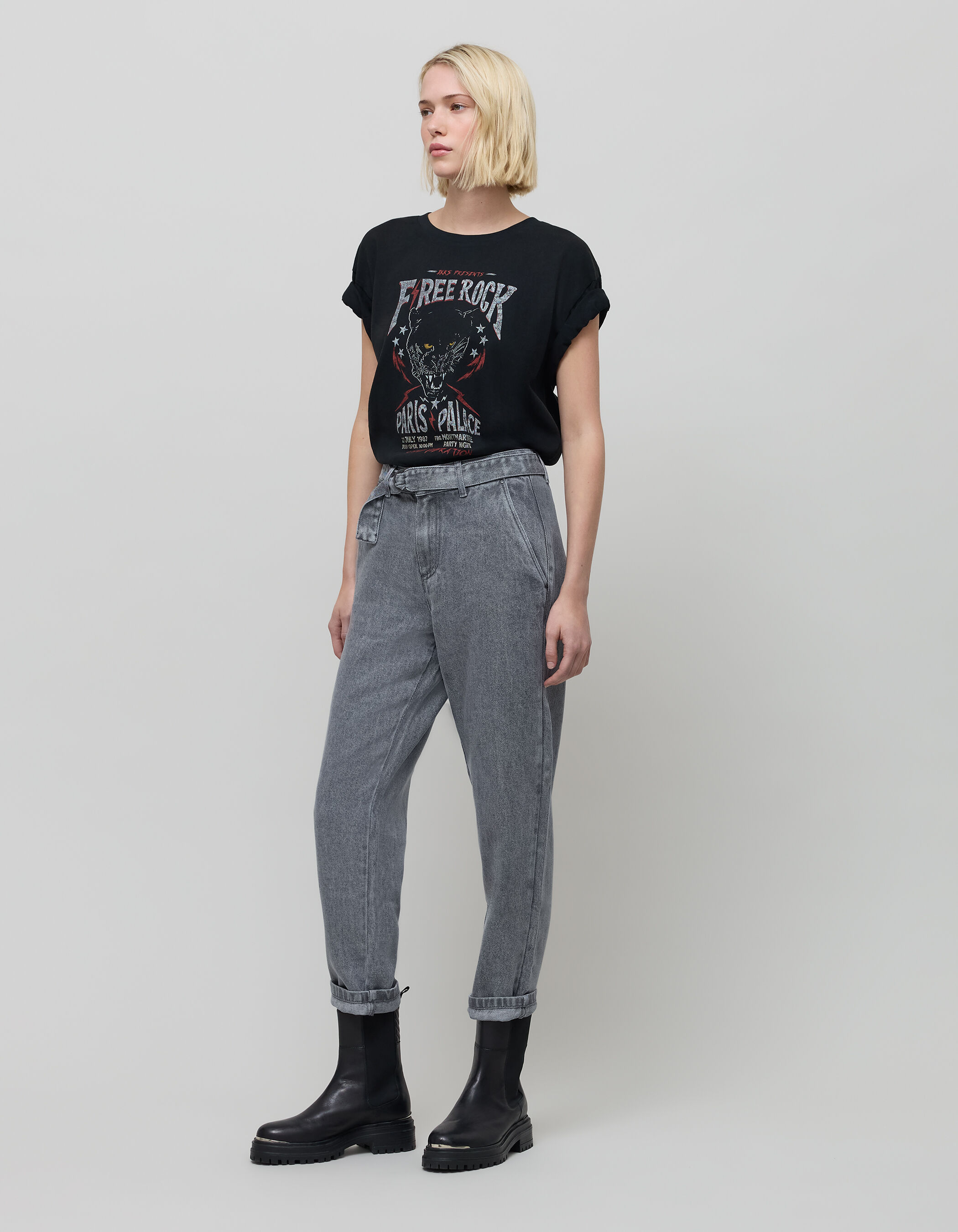 Women s grey Lyocell baggy cropped jeans IKKS