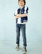 Boys’ light blue patched embroidered slim jeans -1