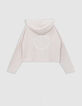 Beigefarbenes Mädchen-T-Shirt mit Kapuze aus Rippstrick-5