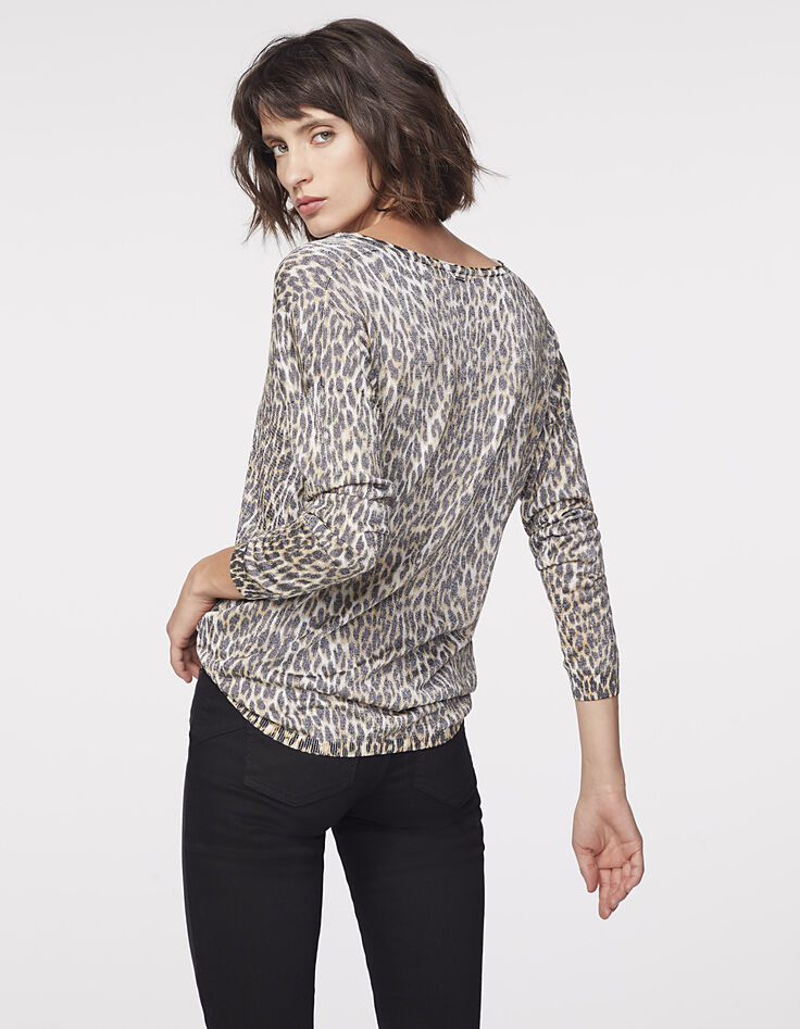 Women’s black panther print V-neck sweater-3