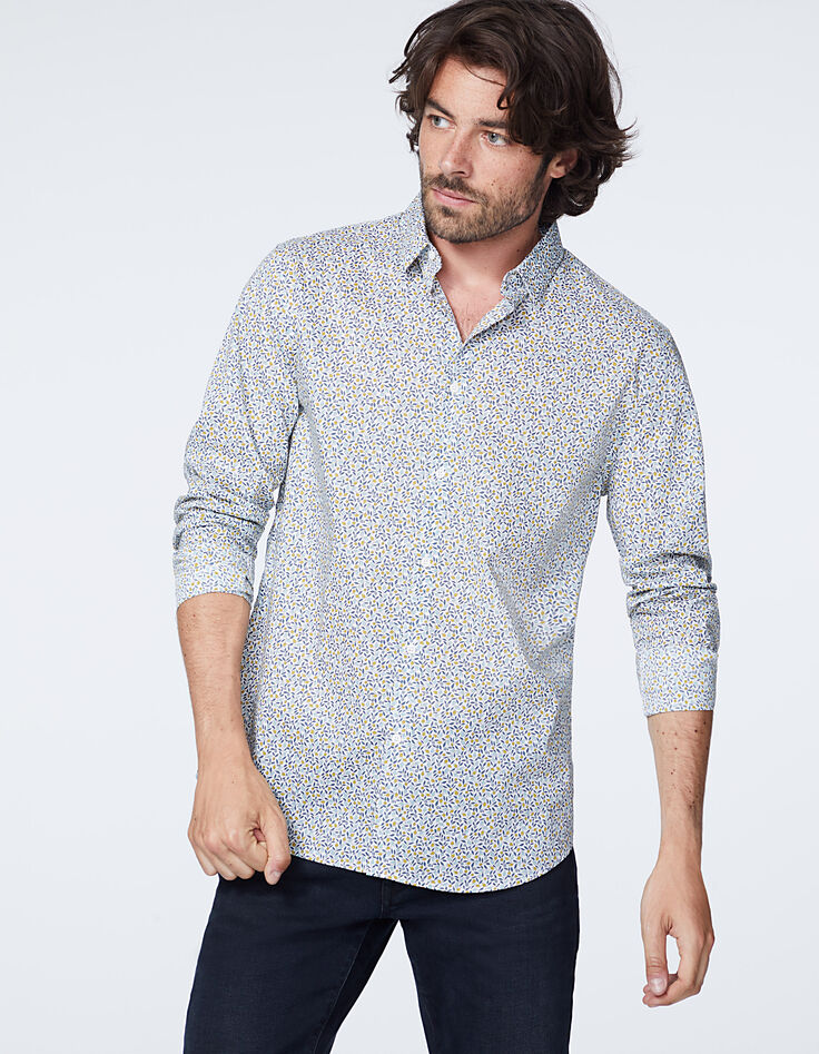 Chemise SLIM blanc cassé tissu Liberty micro-fleurs Homme-2