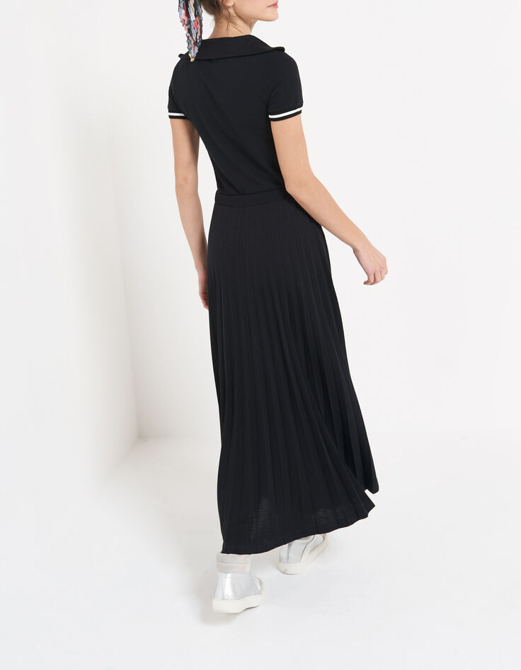 Robe longue noire plissée en maille piquée I.Code-2