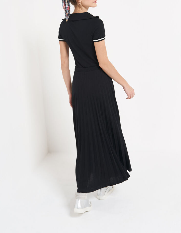 I.Code black pique knit pleated long dress - I.CODE