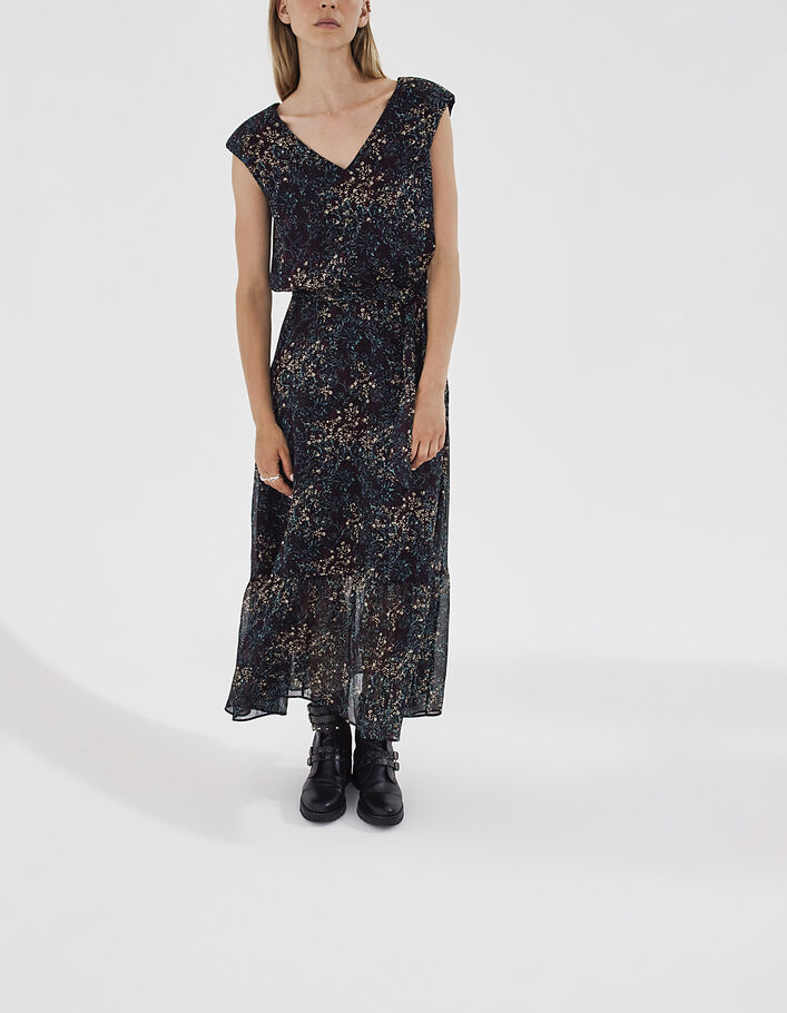 Robe longue sans manches voile imprimé arabesque florale-5