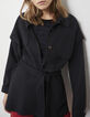 Zwarte jas-overshirt met riem dames-1