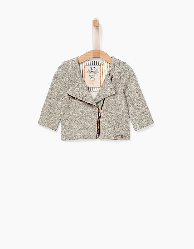 Mittelgrau melierte Baby-Strickjacke-1