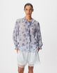 Women's blue micro flower print flowing shirt-2