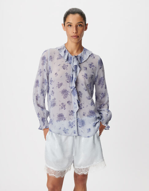 Women's blue micro flower print flowing shirt - IKKS