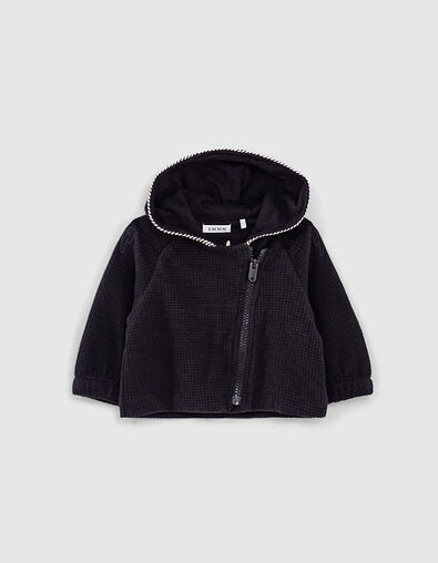 Baby girls’ black waffle knit hooded cardigan - IKKS