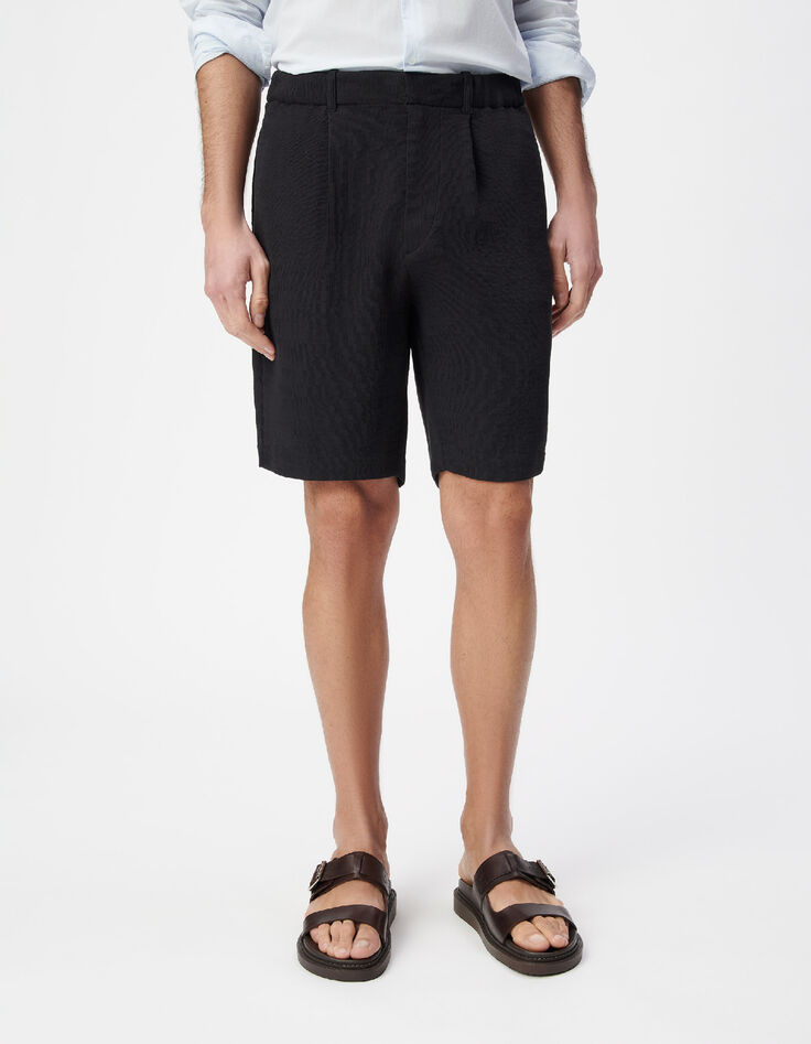 Bermudashorts schwarzer Plisseestoff Herren-2