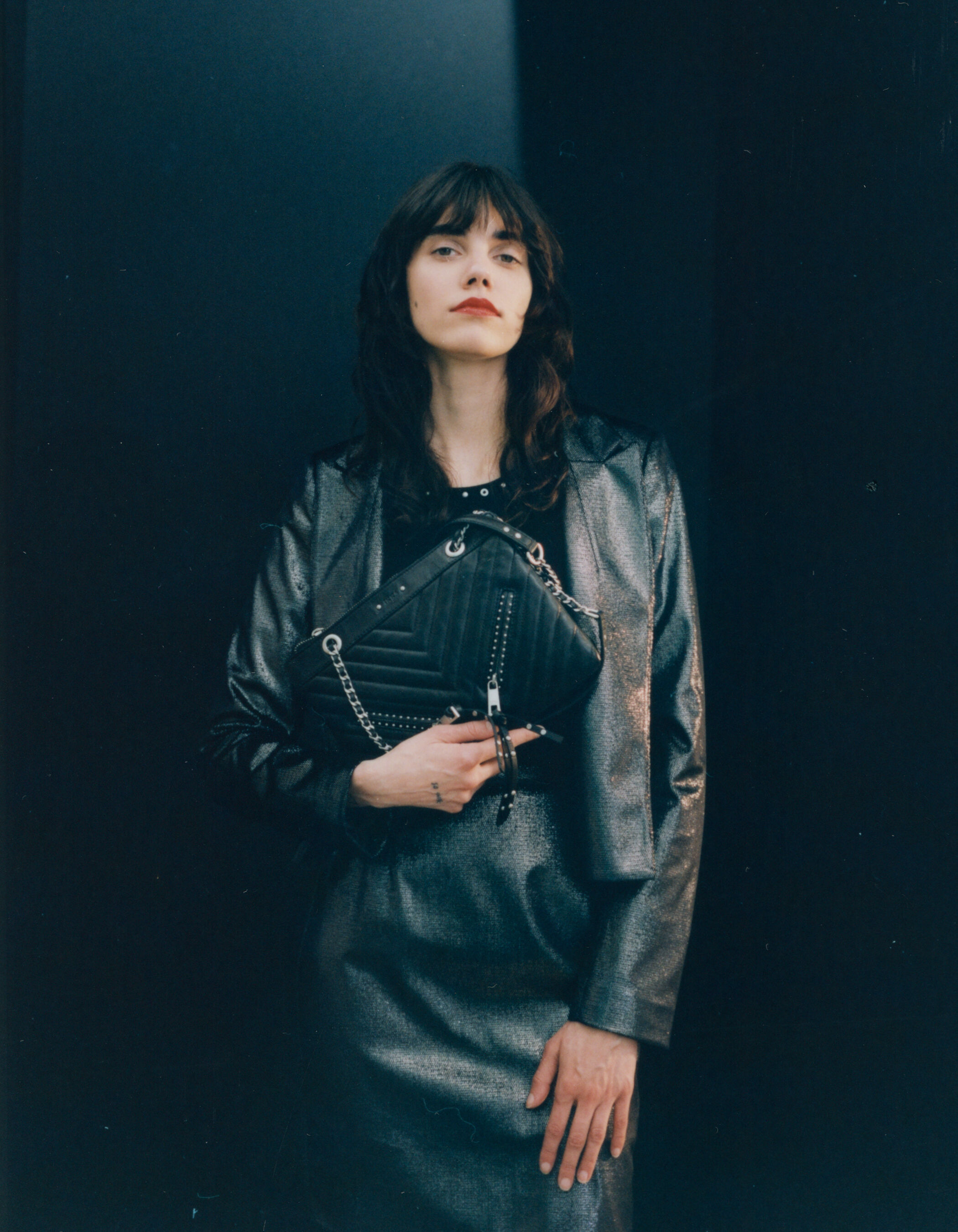 Women s silver velvet metallic short jacket IKKS