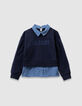 Marine sweater overhemd-trompe-l'oeil meisjes-3