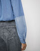 Chemise jean bio effet patch et volants aux épaules femme-4