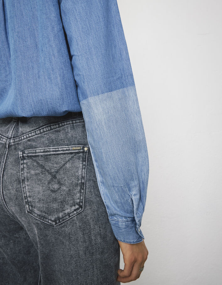 Overhemd in biojeans met patch-effect en volants dames-4