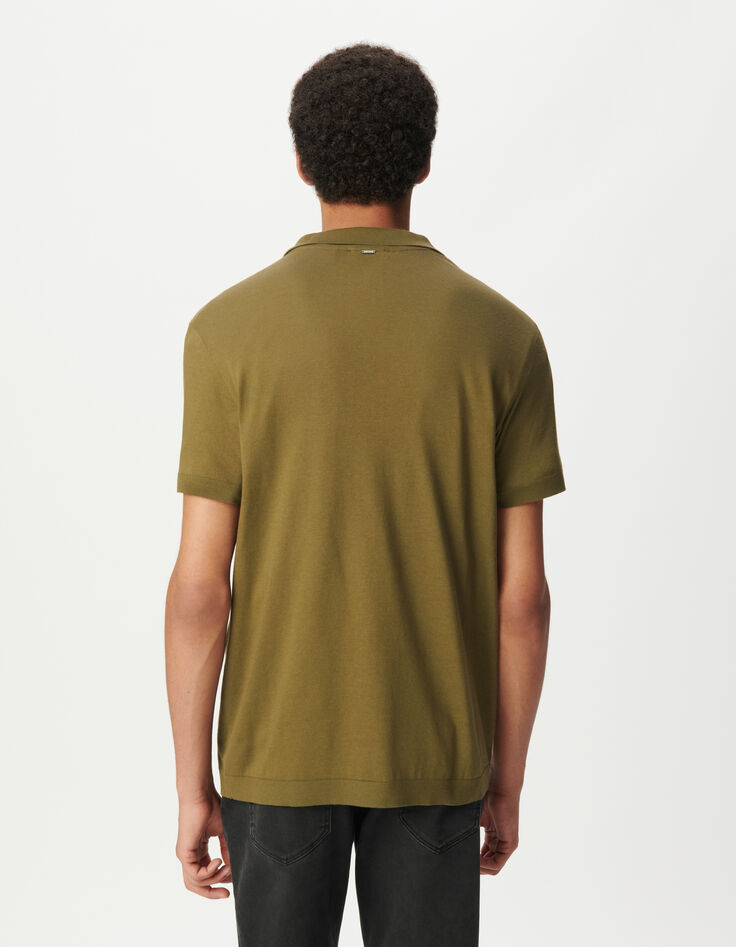 Men&rsquo;s khaki cotton modal short-sleeved polo shirt-4