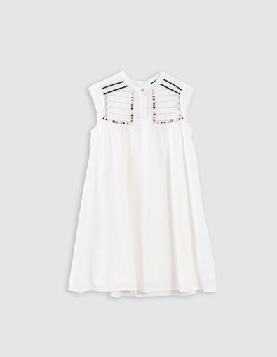 Ecru jacquard embroidered bib dress for girl - IKKS