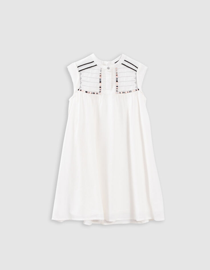 Robe écrue jacquard plastron brodé fille-2