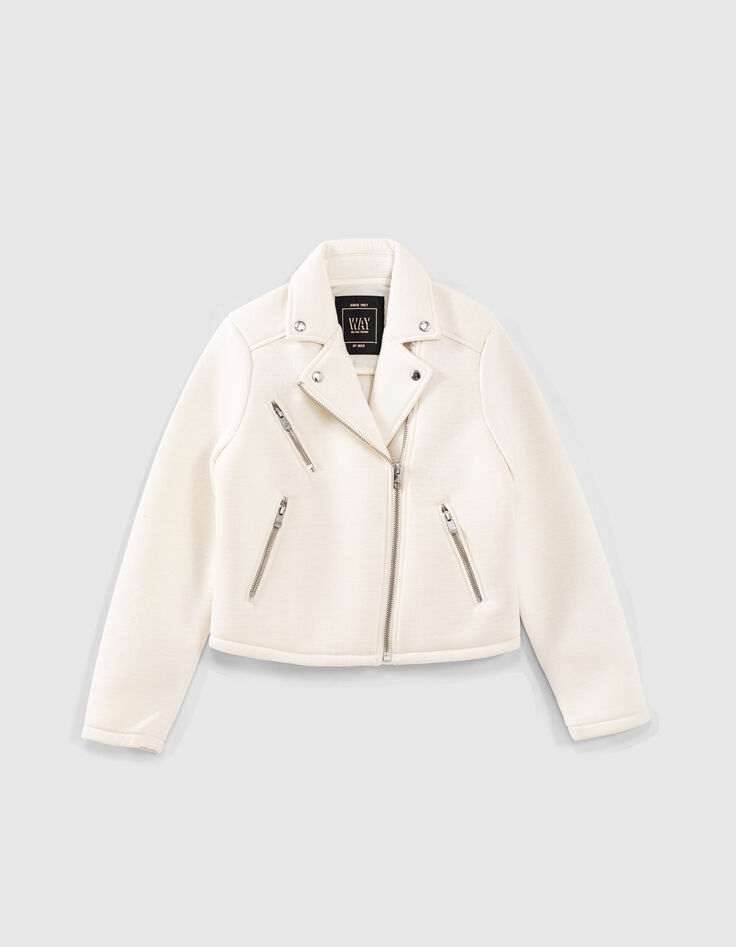 Chaqueta motera de neopreno blanco roto niña-1