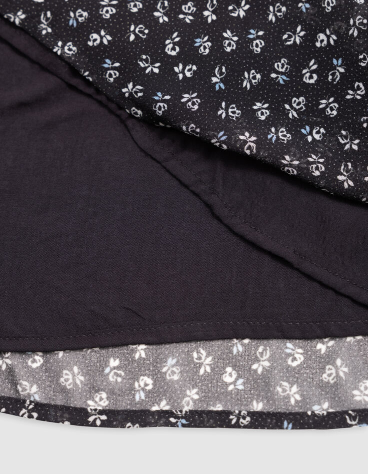 Zwarte micro-pois meisjesjurk met bloemenprint-6 Zwarte micro-pois meisjesjurk met bloemenprint-6