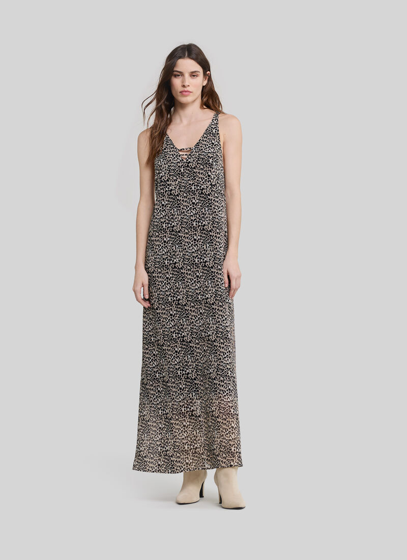 Women’s black recycled long dress, rock leopard print - IKKS