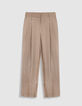 Pantalon large beige motif g&eacute;om&eacute;trique Femme-5