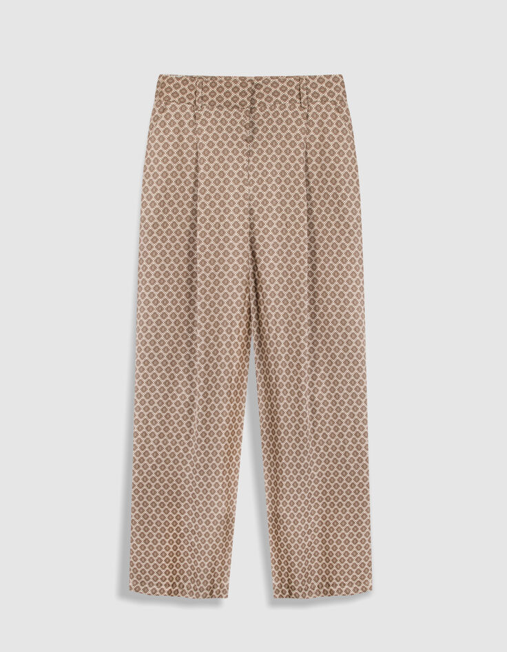 Pantalon large beige motif g&eacute;om&eacute;trique Femme-5