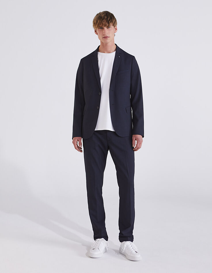 Pantal&oacute;n de traje SLIM azul oscuro falso liso Hombre-8