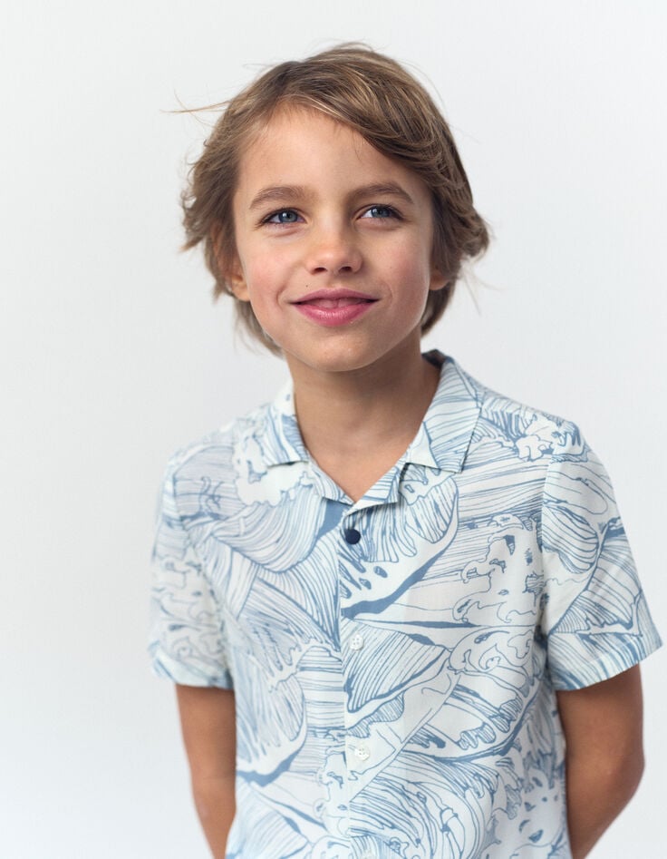 Chemise vert d'eau imprimé vagues garçon-1 Chemise vert d'eau imprimé vagues garçon-1
