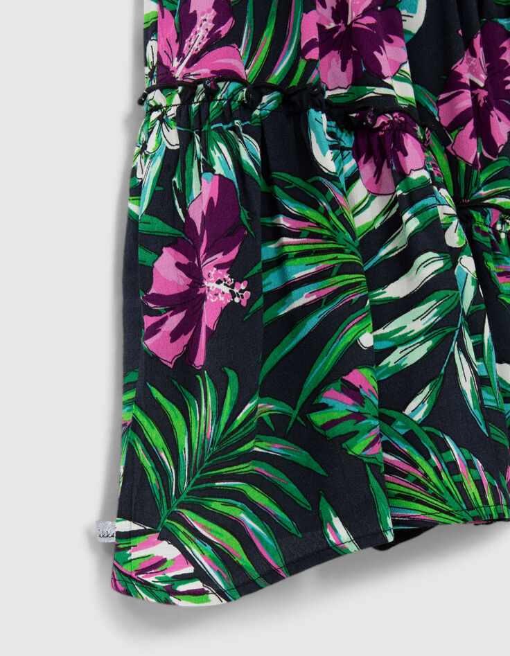 Girls’ black dress with tropical print-4