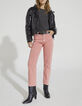 Jean droit rose taille haute cropped bords francs femme-1