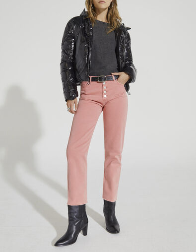 Jean droit rose taille haute cropped bords francs femme - IKKS