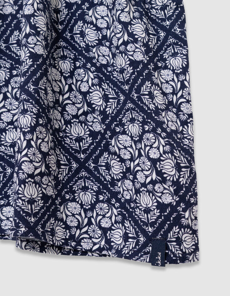 Marineblaues Kleid  Blumendruck Vorderteil M&auml;dchen-4