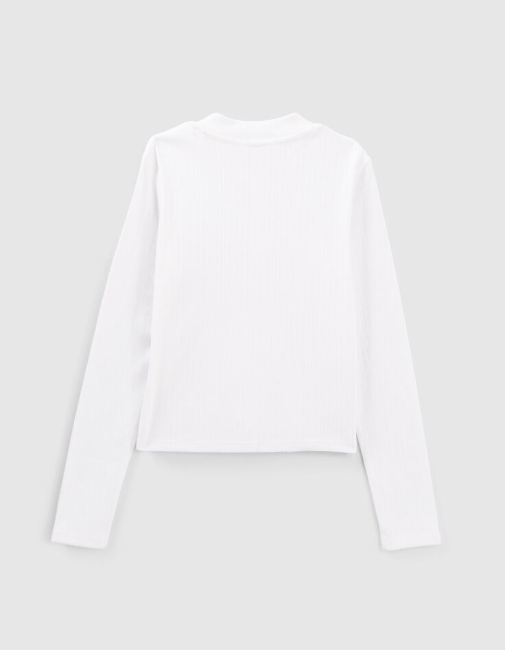 Gebroken wit geribd T-shirt met rits meisjes-3