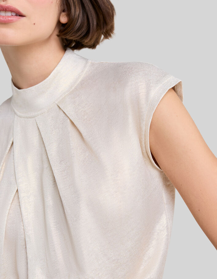 Women's white high-neck shiny t-shirt - IKKS