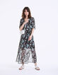 Langes Kleid mit Tropical-Garden-Print in Metallic-Garn auf schwarzem Grund-7