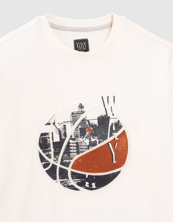 Ecru T-shirt reliëfopdruk basketbal jongens-2