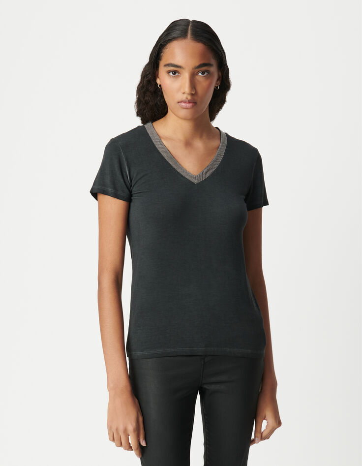Tee-shirt black blue bijoux femme-2