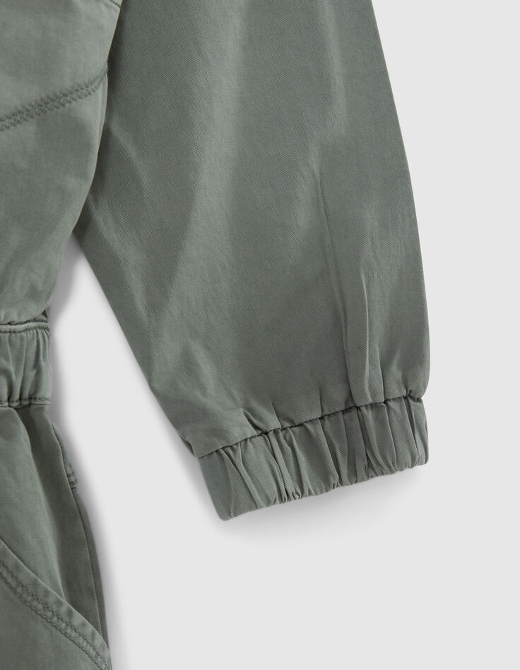 Khaki Mädchenoverall mit Reißverschluss-5