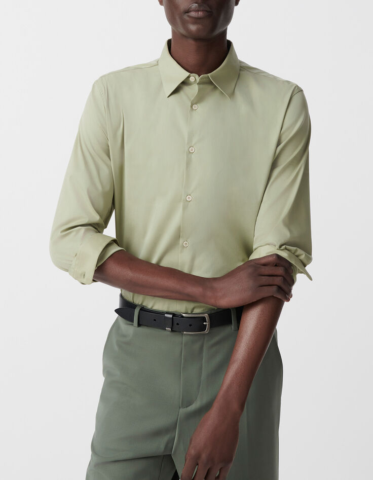 Men&rsquo;s khaki poplin SLIM shirt-1