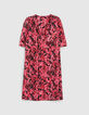 Robe en satin imprimé floral rose surpiqûres au col femme-4