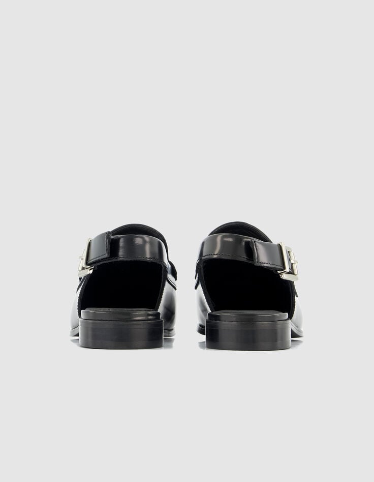 Mujer mocasines slingback de cuero negro-5