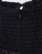 Girls’ black satin dress with smocked panel-8