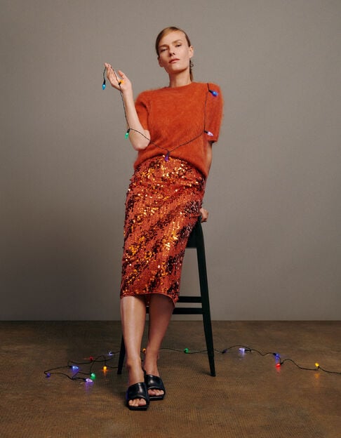 Midi sequinrok in pompoenkleur Dames - IKKS