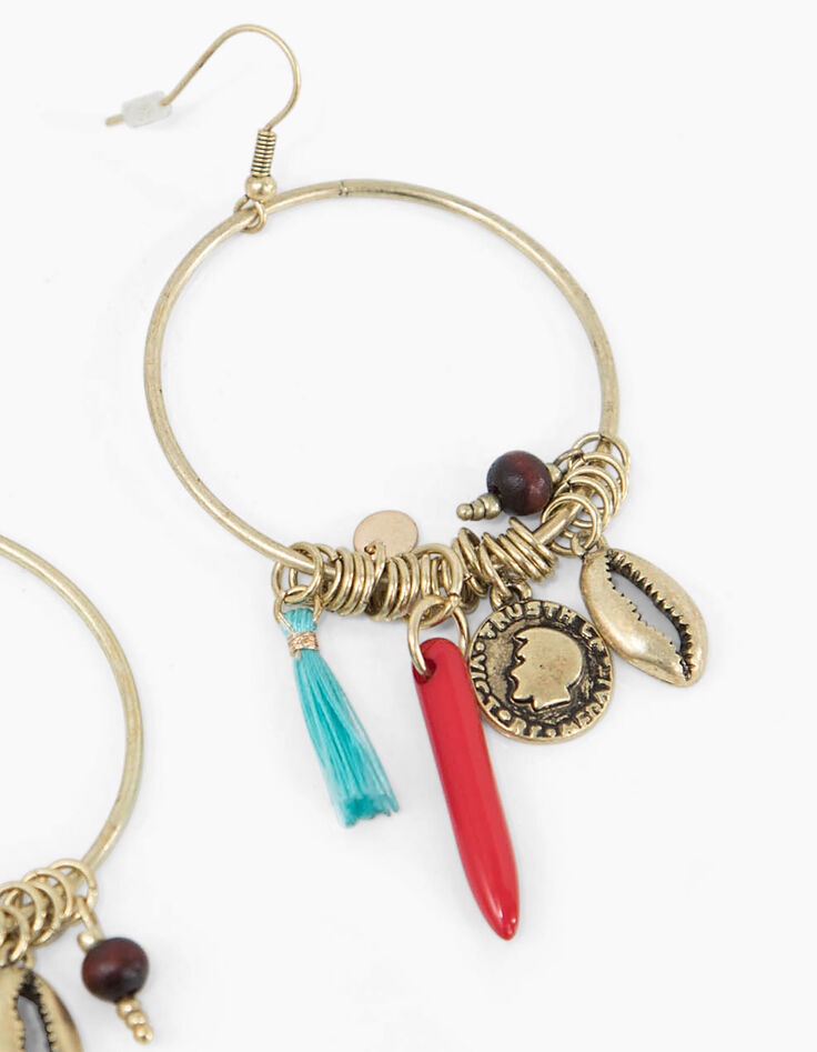 Boucles d'oreilles créoles dorées pampilles femme-3