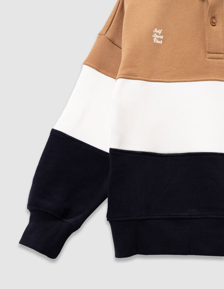 Sweat camel, écru et marine coton bio col polo garçon-7 Sweat camel, écru et marine coton bio col polo garçon-7