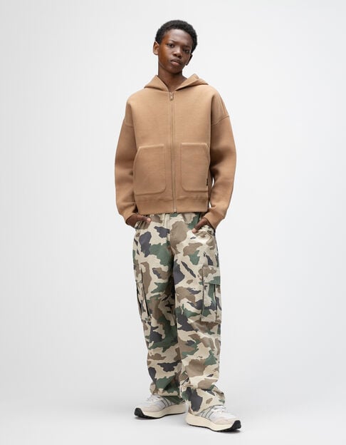 Sweat à capuche zippé camel embossé dos garçon - IKKS