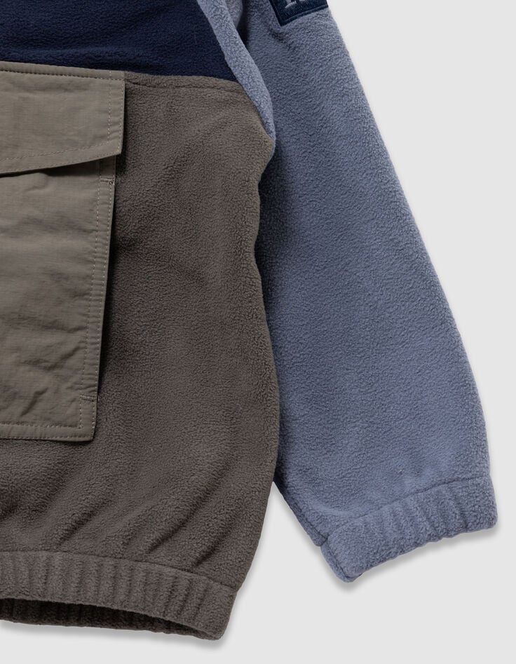 Khaki und blaues Jungenfleece-Kapuzenshirt-5 Khaki und blaues Jungenfleece-Kapuzenshirt-5